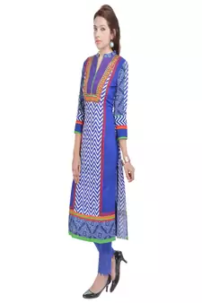   Blue embroidered cotton ethnic kurtis
