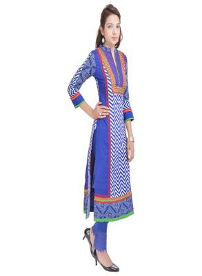   Blue embroidered cotton ethnic kurtis 3