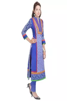   Blue embroidered cotton ethnic kurtis
