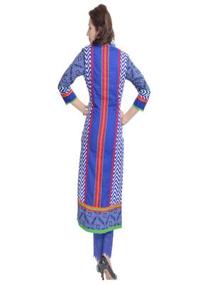  Blue embroidered cotton ethnic kurtis 4