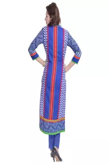   Blue embroidered cotton ethnic kurtis