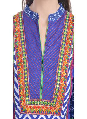   Blue embroidered cotton ethnic kurtis 5