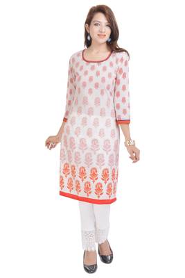    White printed cotton ethnic kurtis 1