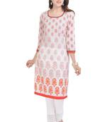 Geroo Jaipur  White printed cotton ethnic-kurtis
