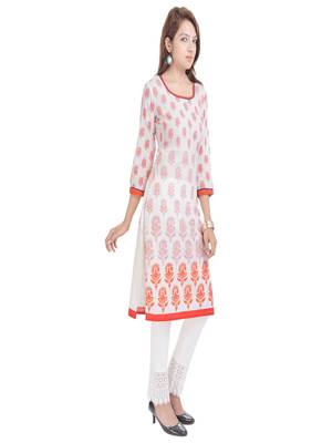    White printed cotton ethnic kurtis 2