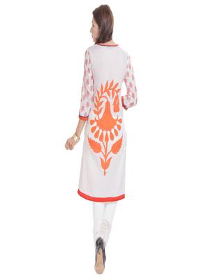    White printed cotton ethnic kurtis 3