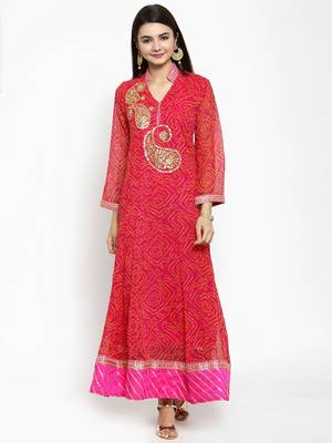 Pink Hand Embroidered Georgette Anarkali Kurta 1