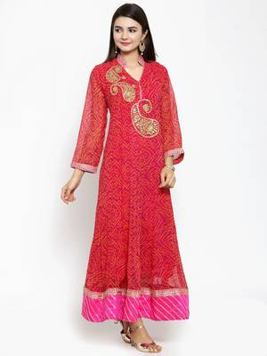 Pink Hand Embroidered Georgette Anarkali Kurta 3