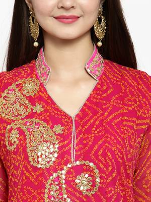 Pink Hand Embroidered Georgette Anarkali Kurta 5