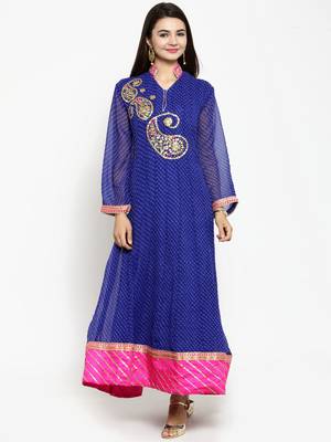 Blue Hand Embroidered Georgette Anarkali Kurta 1