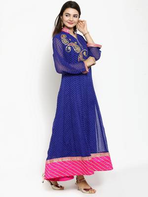 Blue Hand Embroidered Georgette Anarkali Kurta 2