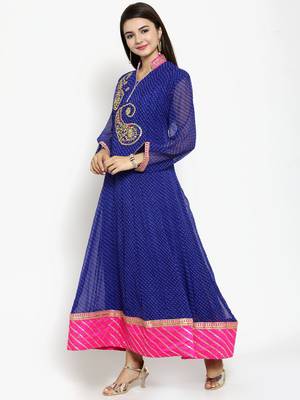 Blue Hand Embroidered Georgette Anarkali Kurta 3