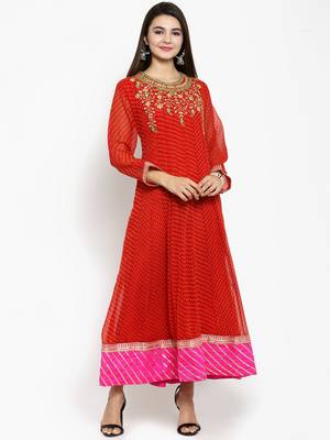 Red embroidered georgette ethnic-kurtis 1