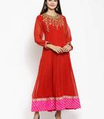 Red embroidered georgette ethnic-kurtis