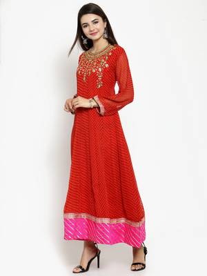 Red embroidered georgette ethnic-kurtis 3