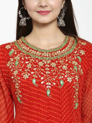 Red embroidered georgette ethnic-kurtis 5