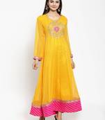 Geroo Jaipur  Yellow embroidered georgette ethnic-kurtis