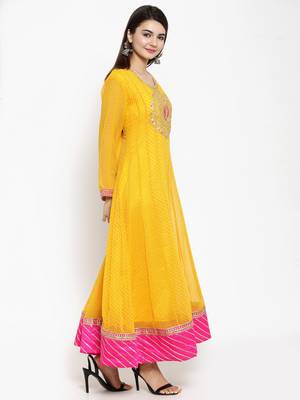 Geroo Jaipur  Yellow embroidered georgette ethnic-kurtis 2