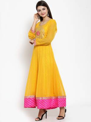 Geroo Jaipur  Yellow embroidered georgette ethnic-kurtis 3