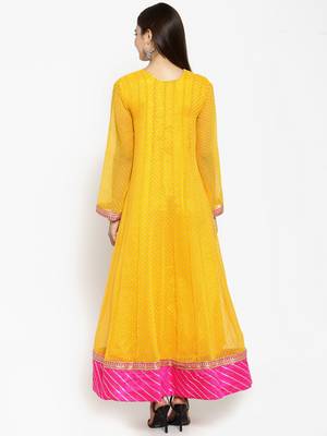Geroo Jaipur  Yellow embroidered georgette ethnic-kurtis 4