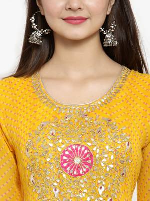 Geroo Jaipur  Yellow embroidered georgette ethnic-kurtis 5