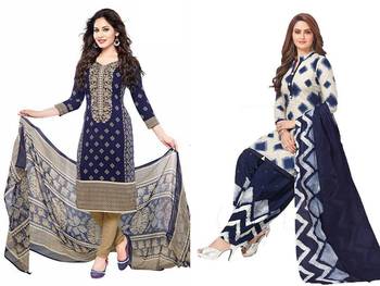 Combo Of 2 Printed Synthetic Unstitched Salwar With Dupatta 1