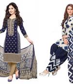Combo Of 2 Printed Synthetic Unstitched Salwar With Dupatta