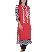 Geroo Jaipur  Red embroidered rayon ethnic-kurtis