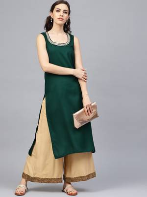Geroo Jaipur Green plain rayon ethnic-kurtis 1