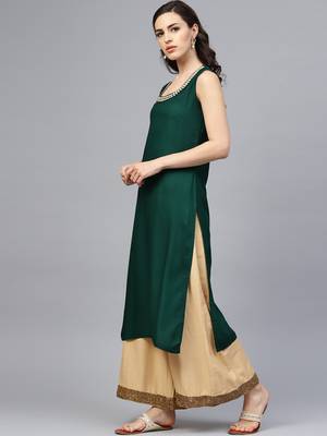 Geroo Jaipur Green plain rayon ethnic-kurtis 2