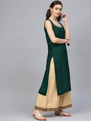 Geroo Jaipur Green plain rayon ethnic-kurtis 3