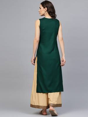 Geroo Jaipur Green plain rayon ethnic-kurtis 4