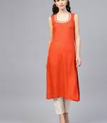 Geroo Jaipur Solid Orange Sleeveless Straight Rayon Kurta