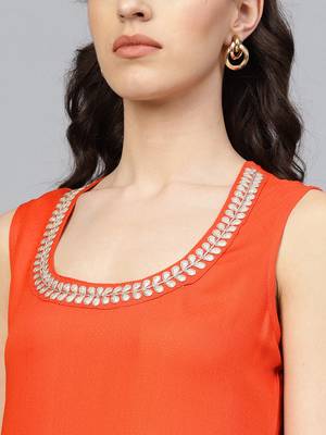   Solid Orange Sleeveless Straight Rayon Kurta 5