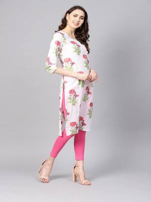   White Hand Block Printed Straight Cotton Kurta 1