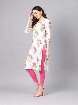   White Hand Block Printed Straight Cotton Kurta 3