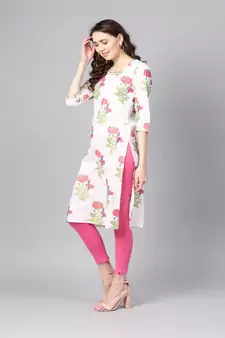   White Hand Block Printed Straight Cotton Kurta
