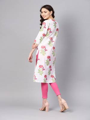   White Hand Block Printed Straight Cotton Kurta 4