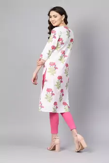   White Hand Block Printed Straight Cotton Kurta
