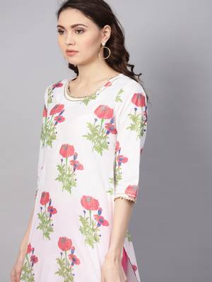   White Hand Block Printed Straight Cotton Kurta 5