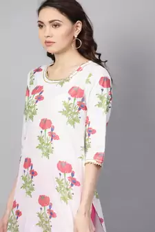   White Hand Block Printed Straight Cotton Kurta