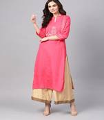 Geroo Jaipur Pink Hand Embroidered Straight Rayon Kurta