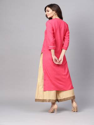   Pink Hand Embroidered Straight Rayon Kurta 4