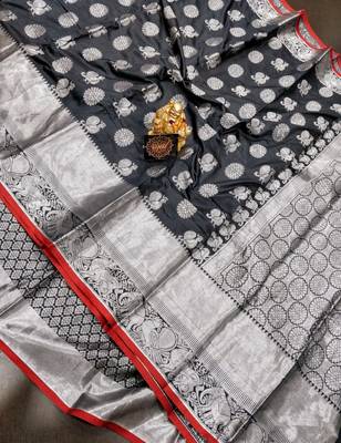 Black woven art silk saree with blouse 1