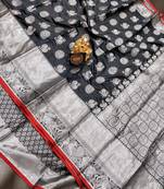 Black woven art silk saree with blouse