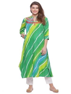 Geroo Jaipur Green embroidered rayon ethnic-kurtis 1