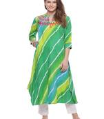 Geroo Jaipur Green embroidered rayon ethnic-kurtis