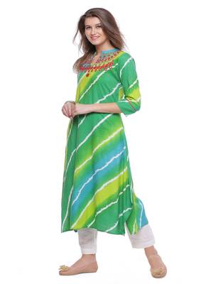 Geroo Jaipur Green embroidered rayon ethnic-kurtis 3