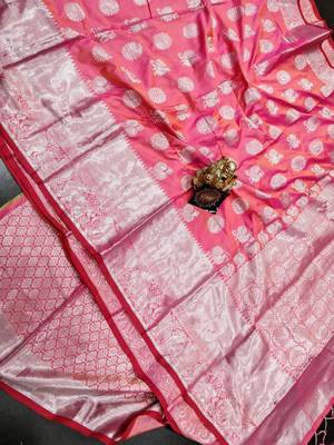 pink woven art silk saree with blouse 1