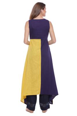   Yellow embroidered cotton ethnic kurtis 5
